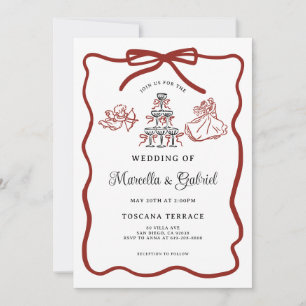 Hand getrokken Doodles Italiaanse thema bruiloft Kaart