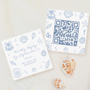 Hand getrokken Dusty Blue Coastal Wedding RSVP QR Informatiekaartje