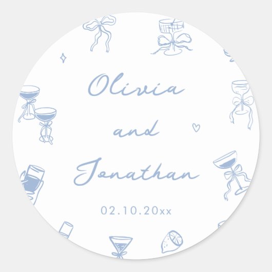 Hand getrokken Dusty Blue Wedding Ronde Sticker (Voorkant)