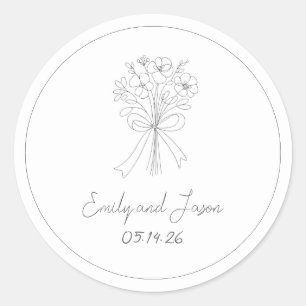 Hand getrokken eenvoudige bloem en boog grillige b ronde sticker