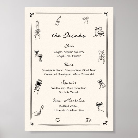 Hand getrokken eigenzinnige bruiloft bar Drink Men Poster (Voorkant)