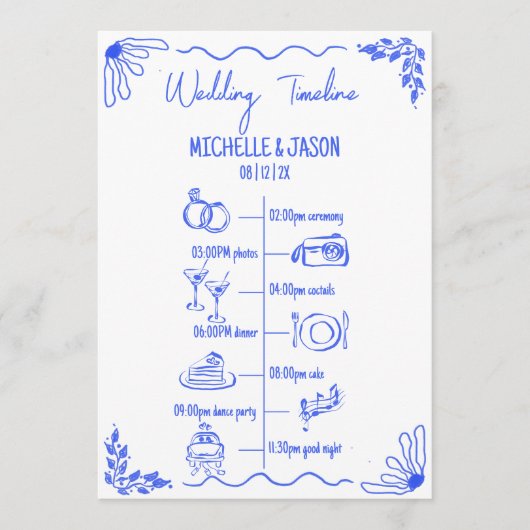 Hand getrokken eigenzinnige bruiloft reisschema programma (Voorkant)