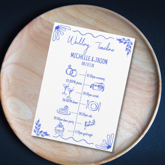 Hand getrokken eigenzinnige bruiloft reisschema programma