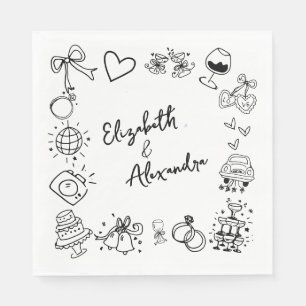 Hand getrokken eigenzinnige Franse bruiloft Servet