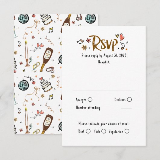 Hand getrokken eigenzinnige Funky Wedding RSVP Kaa (Voorkant / Achterkant)