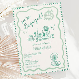 Hand getrokken eigenzinnige golvende verlovingsfee kaart