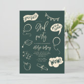 Hand getrokken eigenzinnige groene afstudeerfeest kaart (Staand voorkant)