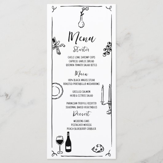 Hand getrokken eigenzinnige handgeschreven bruilof menu (Voorkant)