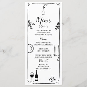 Hand getrokken eigenzinnige handgeschreven bruilof menu