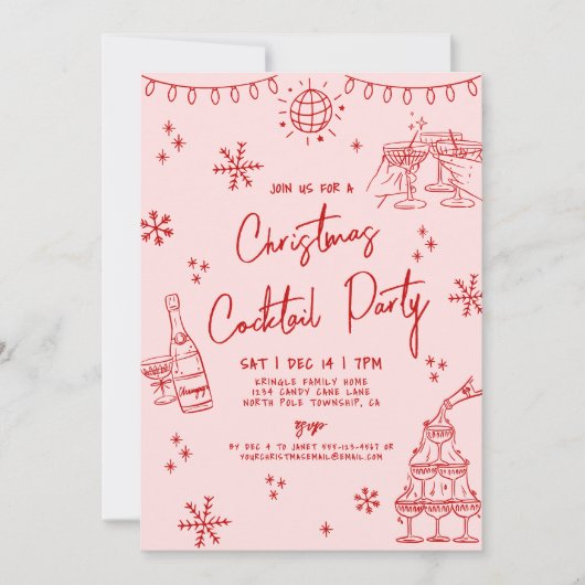 Hand getrokken eigenzinnige kerst cocktail party kaart (Voorkant)