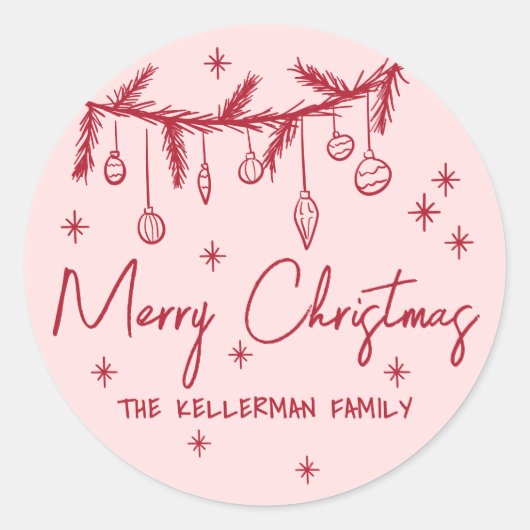 Hand getrokken eigenzinnige vrolijke kerst ronde sticker (Voorkant)