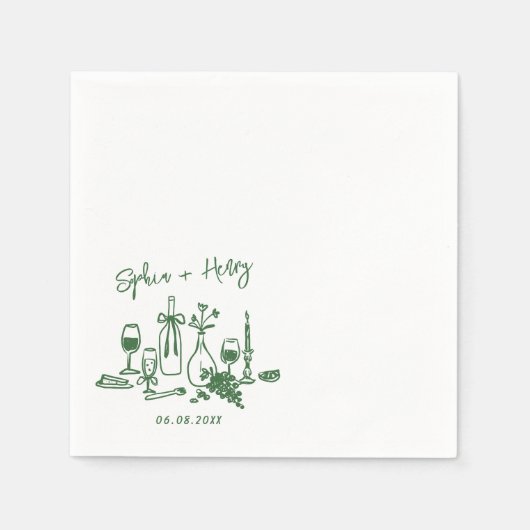 Hand getrokken Elegante Moderne Cocktail Trouwserv Servet (Voorkant)