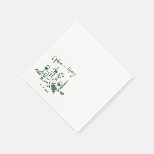 Hand getrokken Elegante Moderne Cocktail Trouwserv Servet (Hoek)