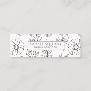 Hand getrokken Floral Doodle Doula White Geboorte Mini Visitekaartje