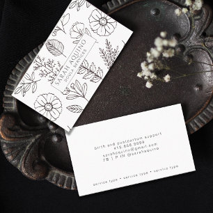 Hand getrokken Floral Doodle Doula White Geboorte  Visitekaartje