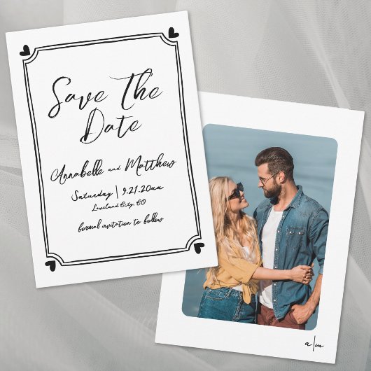 Hand getrokken foto grillige eenvoudige bruiloft save the date
