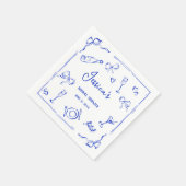 Hand getrokken Frans Blauw Bridal Brunch Franse st Servet (Hoek)