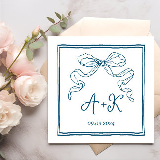 Hand getrokken Frans Grijs Bruiloft Monogram Servet