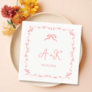 Hand getrokken Frans Roze Huwelijk Monogram Servet
