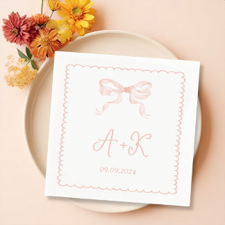 Hand getrokken Frans Roze Huwelijk Monogram Servet