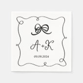 Hand getrokken Frans Zwart Bruiloft Monogram Servet (Voorkant)