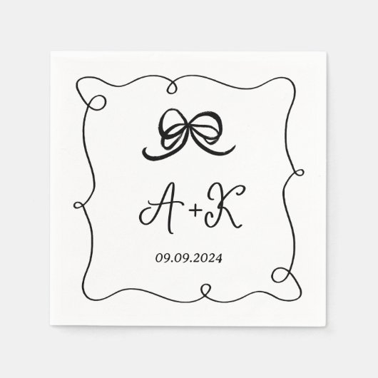 Hand getrokken Frans Zwart Bruiloft Monogram Servet (Voorkant)