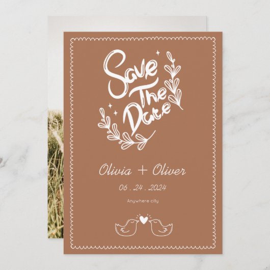 Hand getrokken franse terracotta bruiloft save the date (Voorkant / Achterkant)