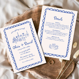 Hand getrokken Funky Blue Handschrift bruiloft Kaart