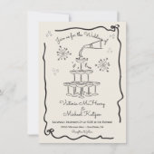 Hand getrokken Funky Champagne toren Bruiloft Kaart (Voorkant)