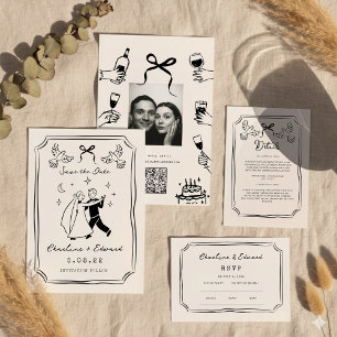 Hand getrokken Funky Doodle Wedding Details Informatiekaartje