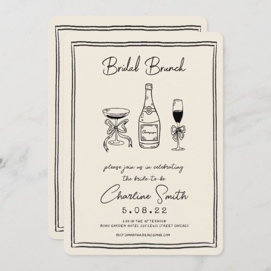 Hand getrokken funky handschrift bruids brunch kaart (Voorkant / Achterkant)