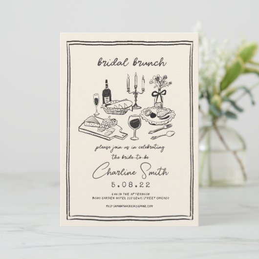 Hand getrokken funky handschrift bruids brunch kaart (Staand voorkant)