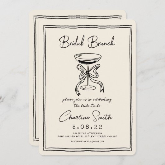 Hand getrokken funky handschrift bruids brunch kaart (Voorkant / Achterkant)