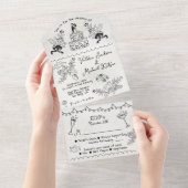 Hand getrokken funky herfst doodle bruiloft all in one uitnodiging (Afscheurbaar)