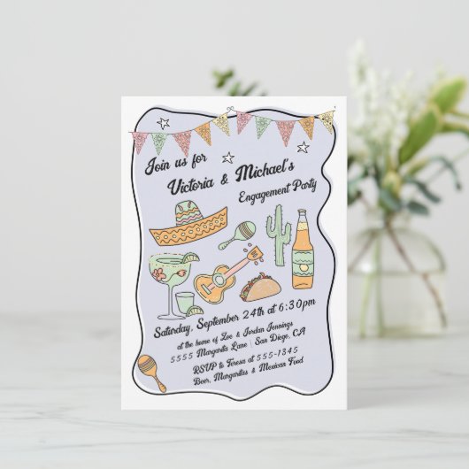 Hand getrokken Funky Mexicaanse Fiesta Kaart (Staand voorkant)