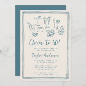 Hand getrokken Funky Nautical Beach 50e verjaardag Kaart (Voorkant / Achterkant)