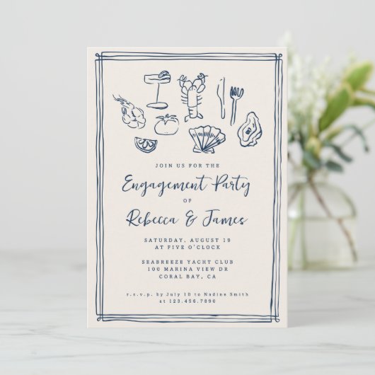Hand getrokken Funky Nautical Beach Engagement Par Kaart (Staand voorkant)