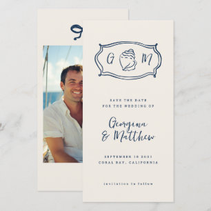 Hand getrokken Funky Nautical Monogram Huwelijk Save The Date