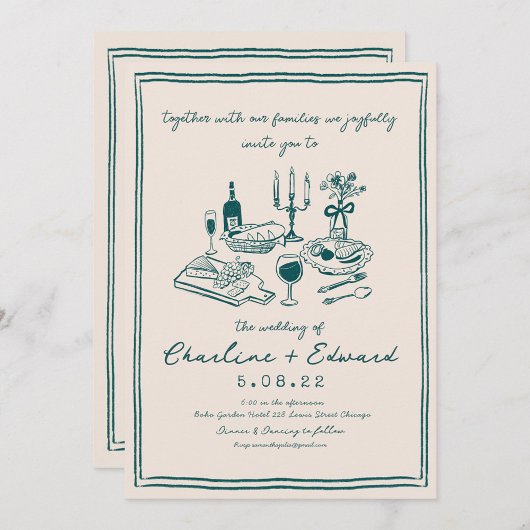 Hand getrokken Funky Tekening Handschrift Bruiloft Kaart