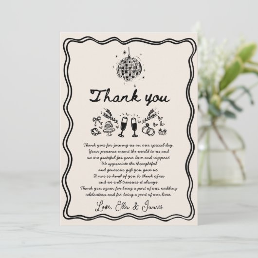 Hand getrokken Funky Tekening Wedding Dank u kaart (Staand voorkant)