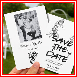 Hand getrokken Funky Whimsical QR Code Huwelijksfo Save The Date