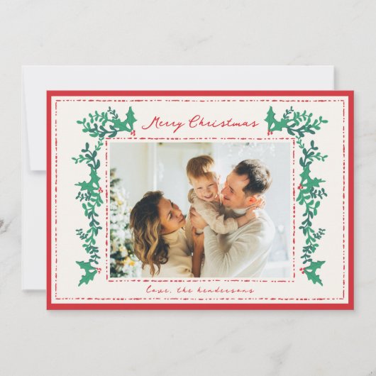 Hand getrokken Garland gebladerte Vakantie Fotokaa Feestdagenkaart (Voorkant)