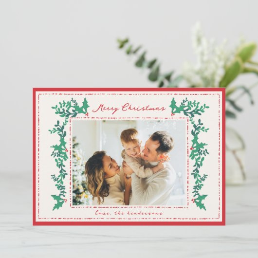 Hand getrokken Garland gebladerte Vakantie Fotokaa Feestdagenkaart (Staand voorkant)