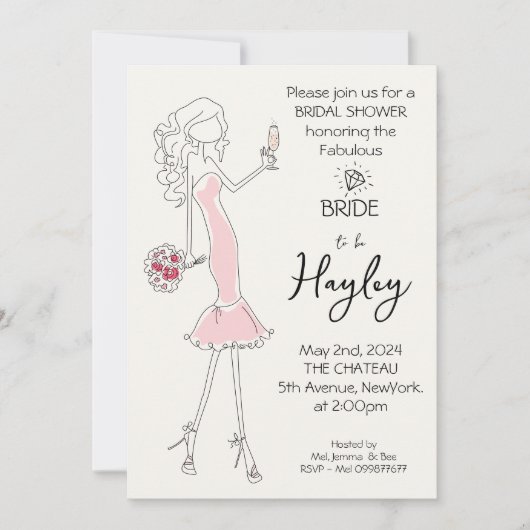 Hand getrokken geïllustreerde bruidsdouche uitnodi kaart (Voorkant)