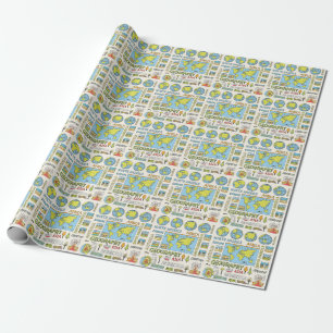 Hand getrokken Geografie Illustratie Cadeaupapier