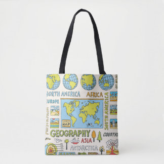 Hand getrokken Geografie Illustratie Draagtas