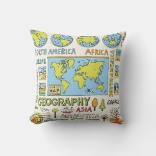 Hand getrokken  Geografie Illustratie Kussen