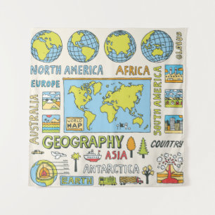 Hand getrokken Geografie Illustratie Wandkleed