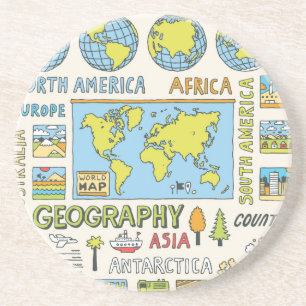 Hand getrokken Geografie Illustratie Zandsteen Onderzetter