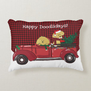 Hand getrokken Goldendoodles Rode Kerst Truck Accent Kussen